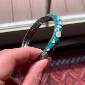Teal, White and Silver Polka Dot Bangle Bracelet